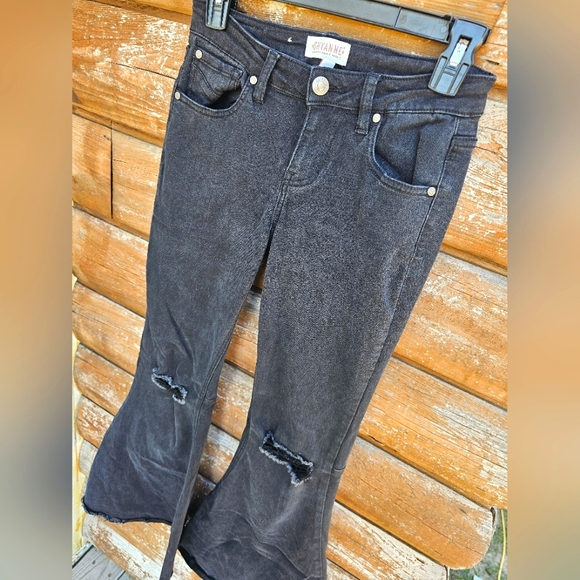 Shyanne Western Cowgirl Black Distressed Flare Bell Bottoms Stretchy Denim Jeans - Picture 13 of 16